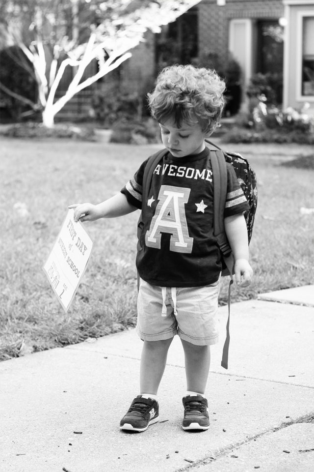 A is for Awesome Student shirt and a first day of nursery school sign