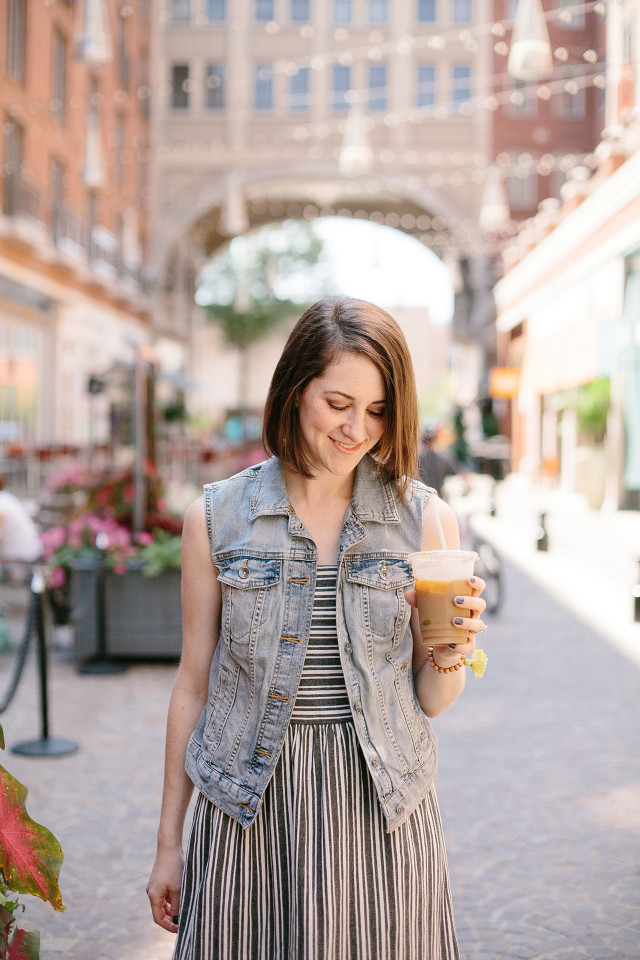 Late summer style with an iced coffee in hand | A Girl Named PJ