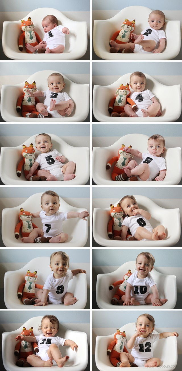 A collage of monthly baby  photos ideas for toddler photos